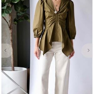 NWT Proenza Schouler white label plaid cotton poplin puff sleeve Blouse size 2